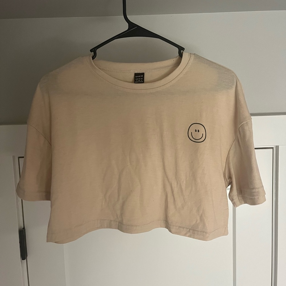 Women's Cream Crop Top with Smiley Face